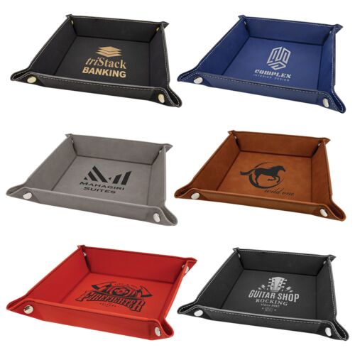9"x9" Laserable Leatherette Snap Up Tray with Snaps Thumbnail