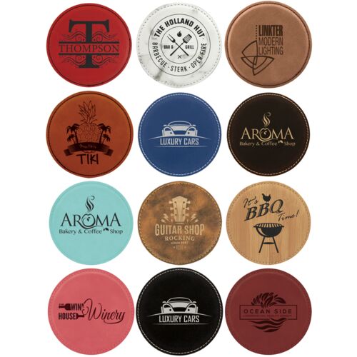 4" Round Laserable Leatherette Coaster Thumbnail