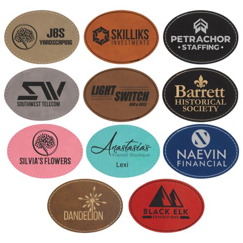 3.5" x 2.5" Oval Laserable Leatherette Patch with Adhesive Thumbnail